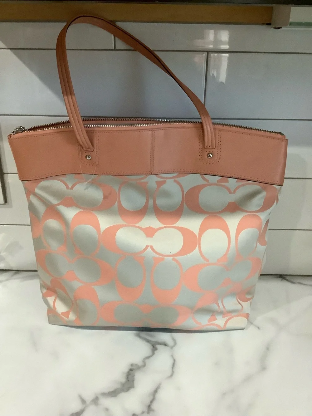 Coach Peach and Cream Signature Circle Logo Tote